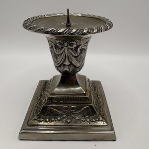 Vintage Ornate Silver Plated Candlestick Holder Victorian Style Swags Bows India
